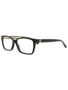 New Gucci Women's Eyeglasses Square Rectangle Acetate Frame Black Black
